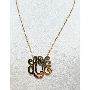 Gold Tone LOVE Script Necklace 14"-17" Romantic Pendant Monogram Style